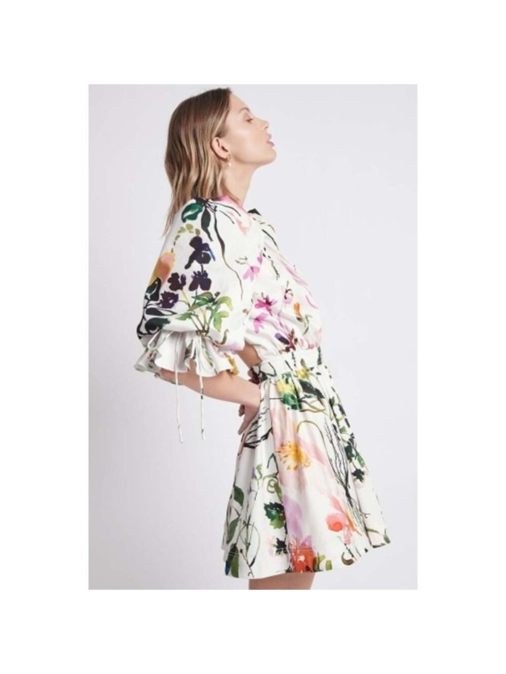 Aje Drift Floral Print Puff Sleeve Mini Dress Open Back Cotton US XS / AU 6 - Picture 10 of 13